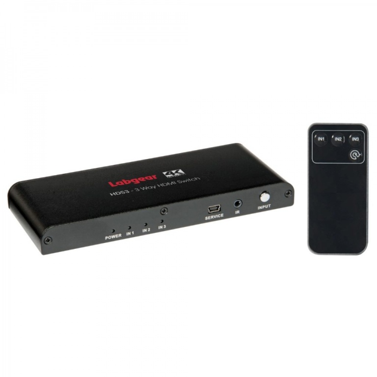LABGEAR HDS3 3 WAY 4K HDMI SWITCH – HDMI 2.0, HDCP 2.2 AND DVI 1.0